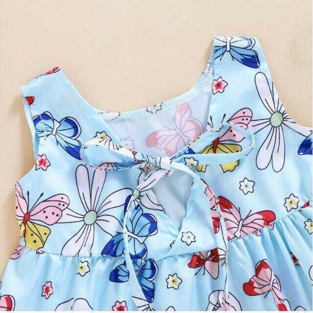Baby Girls Sky Blue Butterfly Print Dress - MARIGOLD