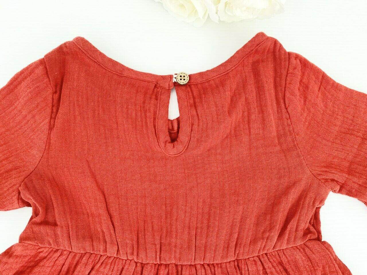 size 3-6m to 12-18 months baby toddler dress 100% cotton red boho ruffle dress - MARIGOLD