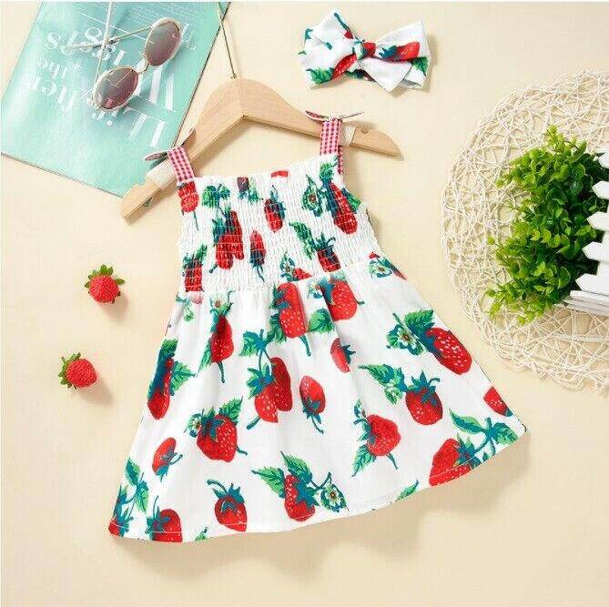 Size 3-6m to 18-24 months baby toddler girls dress strawberry dress & headband - MARIGOLD
