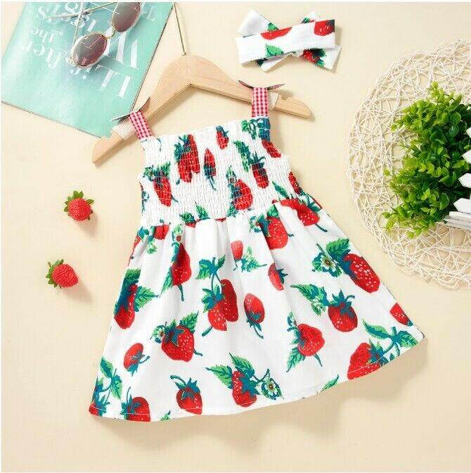 Size 3-6m to 18-24 months baby toddler girls dress strawberry dress & headband - MARIGOLD