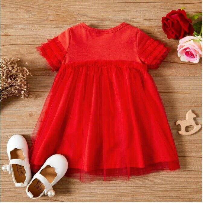 size 6-9m/9-12m/18-24m new baby toddler girls dress red bow front tulle dress - MARIGOLD