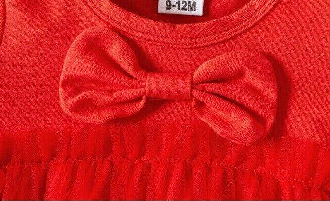 size 6-9m/9-12m/18-24m new baby toddler girls dress red bow front tulle dress - MARIGOLD