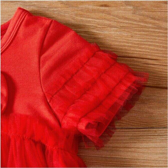 size 6-9m/9-12m/18-24m new baby toddler girls dress red bow front tulle dress - MARIGOLD