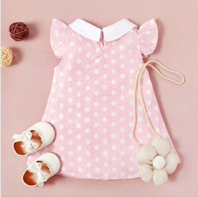 size 6-9m to 18-24m baby dress pink polka dot doll collar dress - Select Size - MARIGOLD