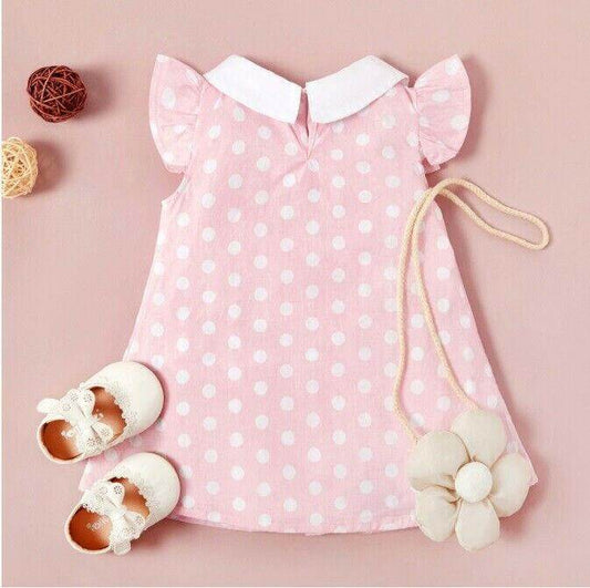 size 6-9m to 18-24m baby dress pink polka dot doll collar dress - Select Size - MARIGOLD