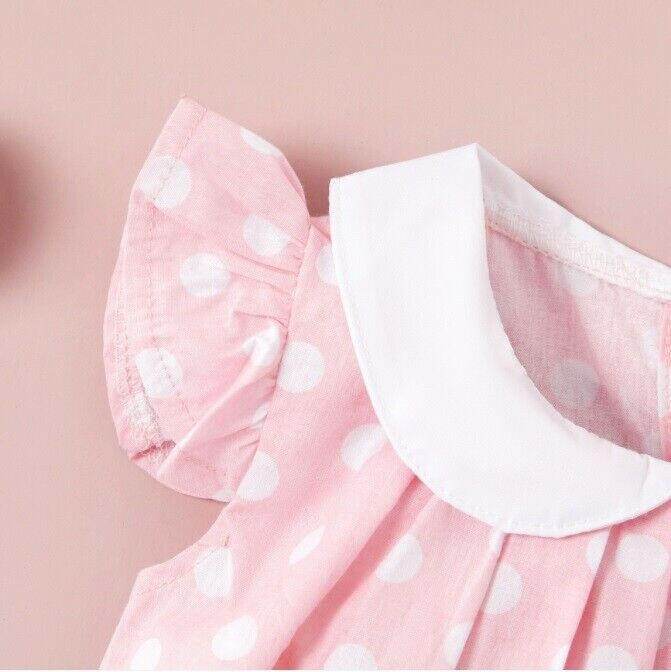 size 6-9m to 18-24m baby dress pink polka dot doll collar dress - Select Size - MARIGOLD