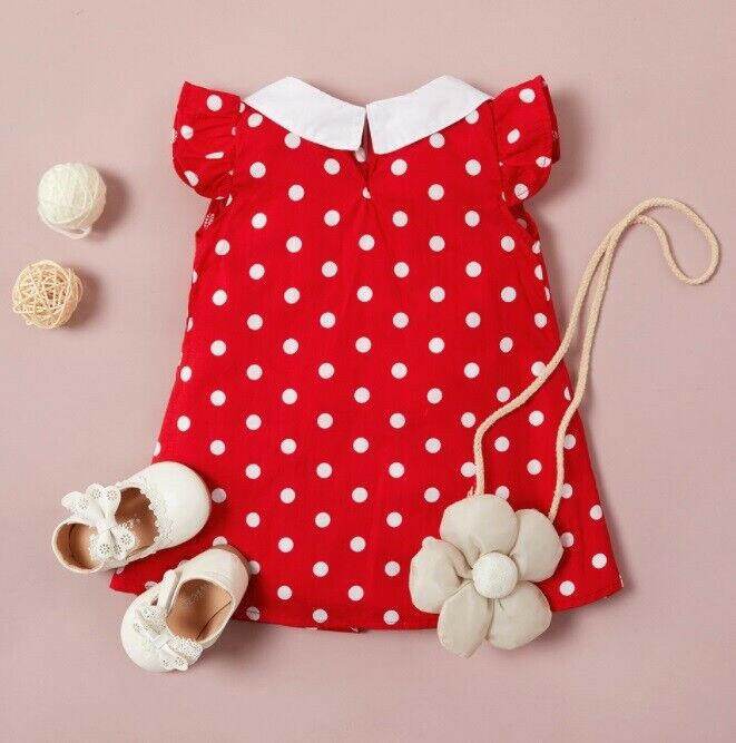 size 6-9m to 18-24m baby dress red polka dot doll collar dress - Select Size - MARIGOLD