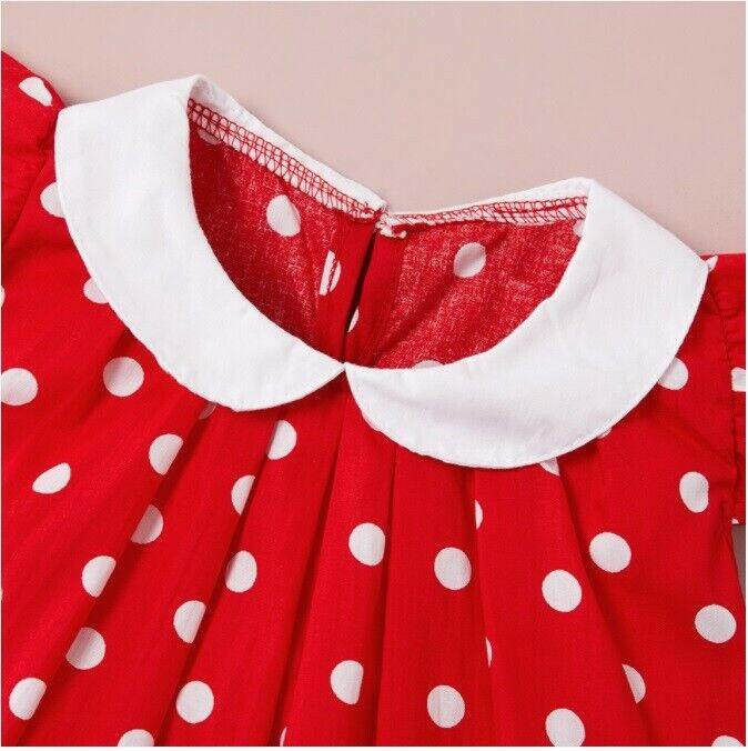 size 6-9m to 18-24m baby dress red polka dot doll collar dress - Select Size - MARIGOLD
