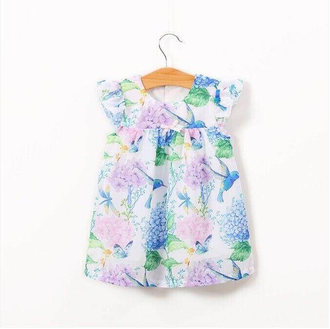 size 6-9m to 18-24m new baby girls dress blue hummingbird hydrangea floral dress - MARIGOLD