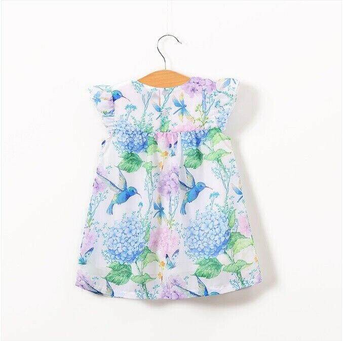 size 6-9m to 18-24m new baby girls dress blue hummingbird hydrangea floral dress - MARIGOLD
