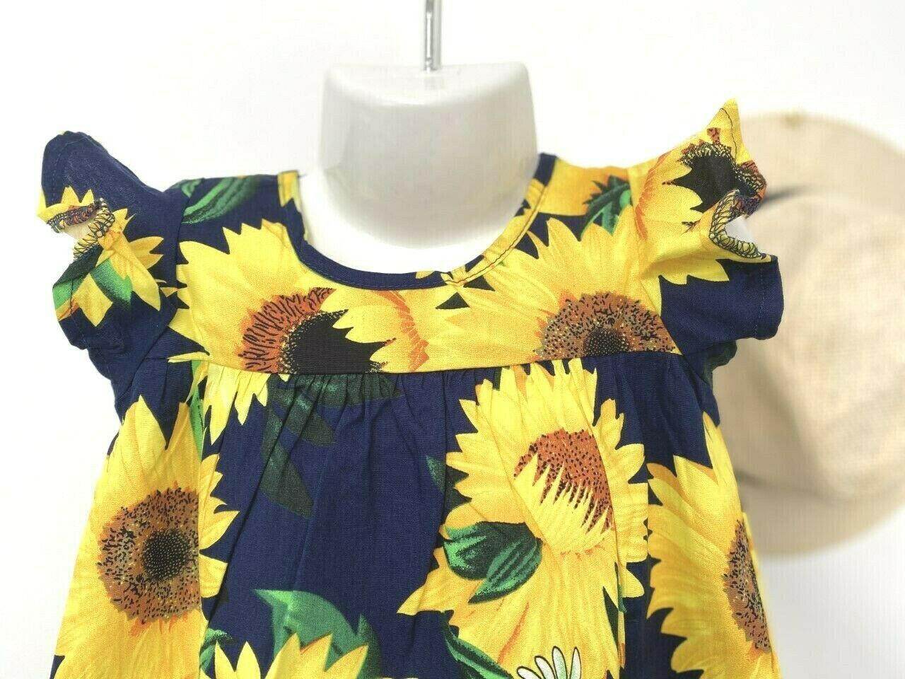 size 6-9m to 3 years 100% cotton sunflower dark blue girls dress - Select Size - MARIGOLD