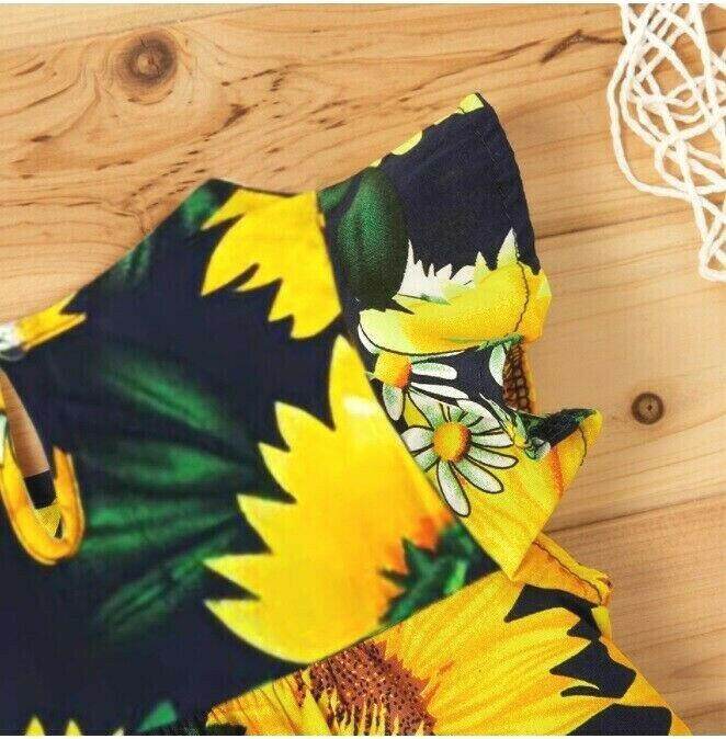 size 6-9m to 3 years 100% cotton sunflower dark blue girls dress - Select Size - MARIGOLD
