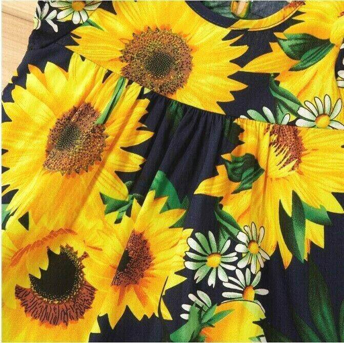 size 6-9m to 3 years 100% cotton sunflower dark blue girls dress - Select Size - MARIGOLD