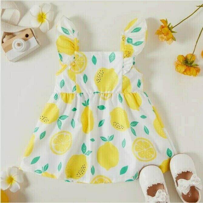 baby girls dress new yellow lemon flutter sleeve button baby girls dress - MARIGOLD