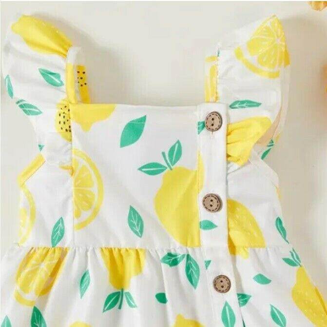 baby girls dress new yellow lemon flutter sleeve button baby girls dress - MARIGOLD