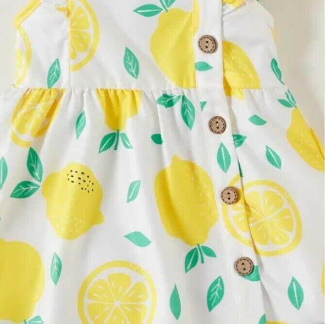 baby girls dress new yellow lemon flutter sleeve button baby girls dress - MARIGOLD