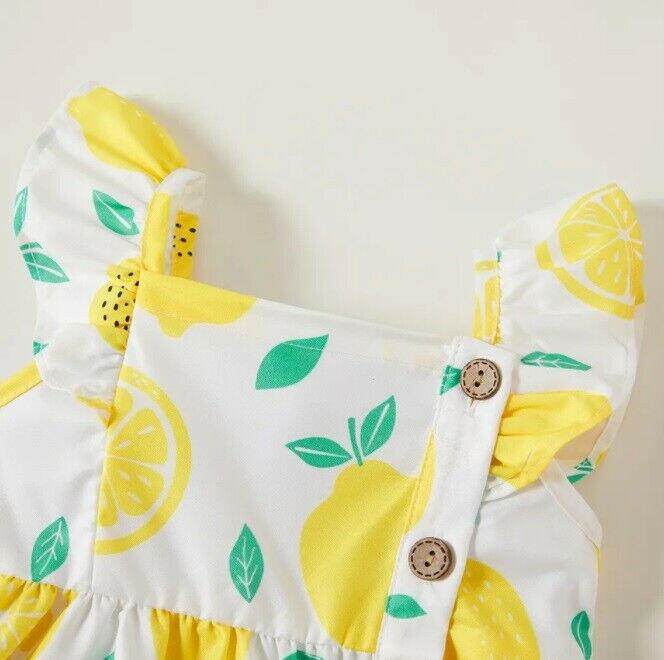 baby girls dress new yellow lemon flutter sleeve button baby girls dress - MARIGOLD