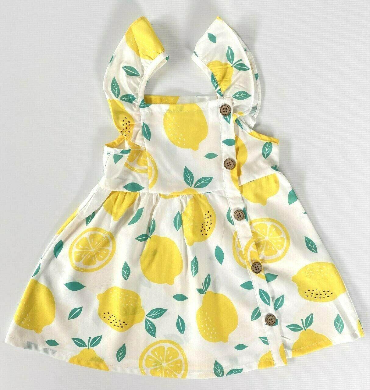 baby girls dress new yellow lemon flutter sleeve button baby girls dress - MARIGOLD