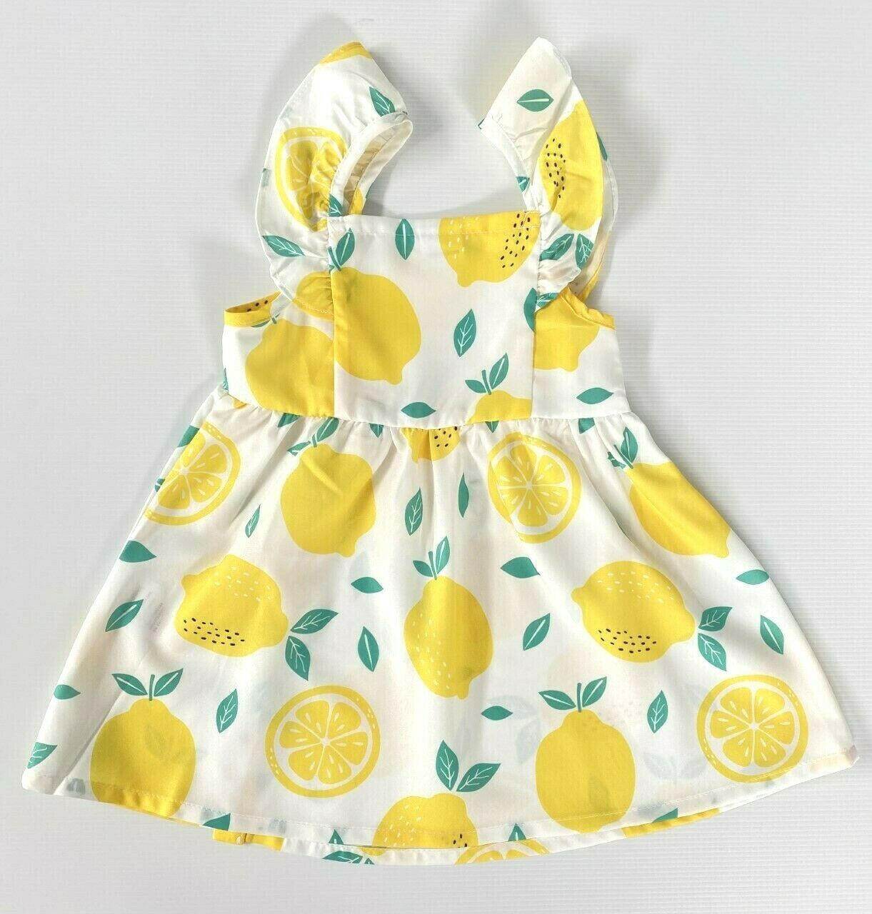 baby girls dress new yellow lemon flutter sleeve button baby girls dress - MARIGOLD