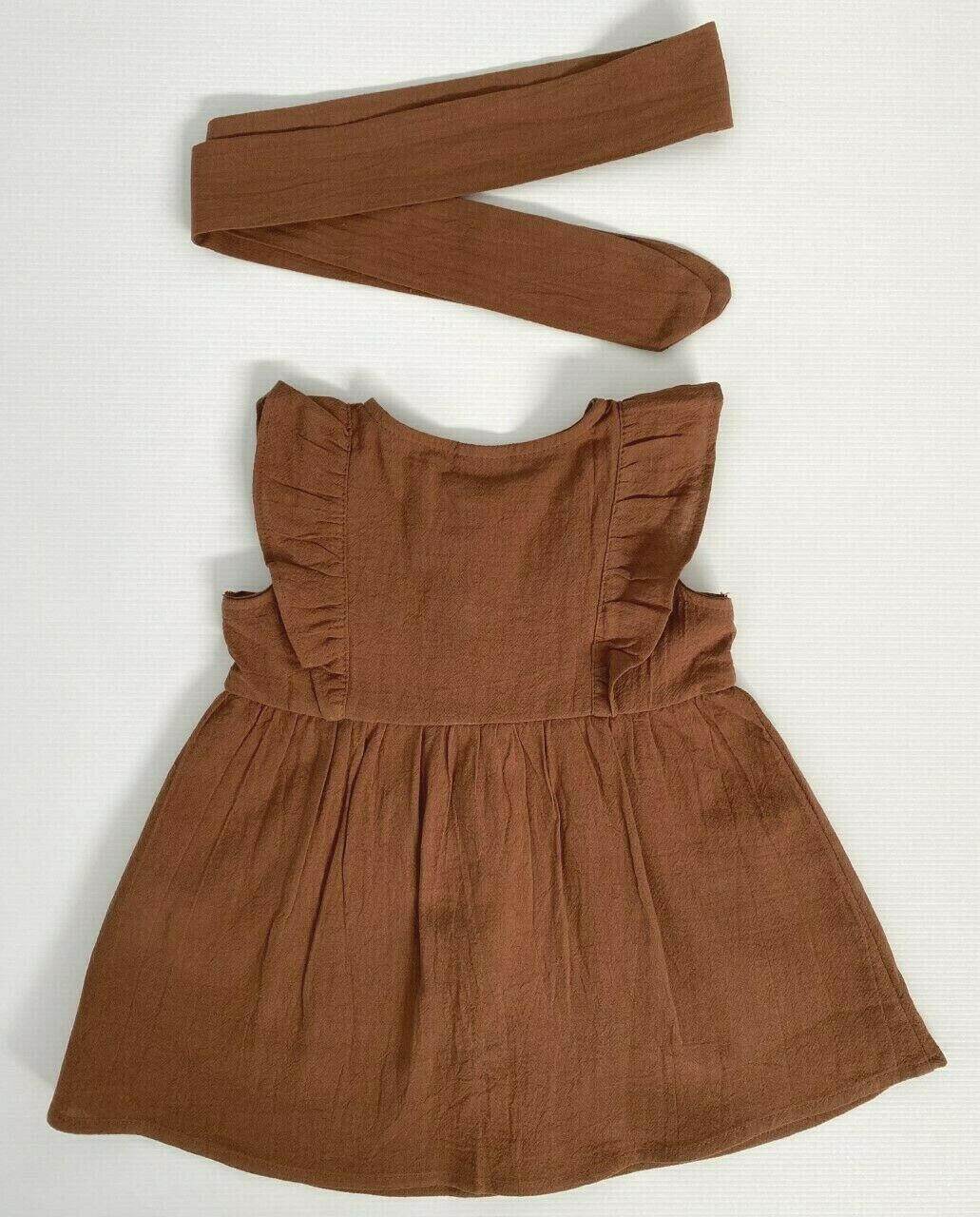 size 3-6m/6-9m/9-12m/18-24m cocoa brown button front baby dress & headband set - MARIGOLD