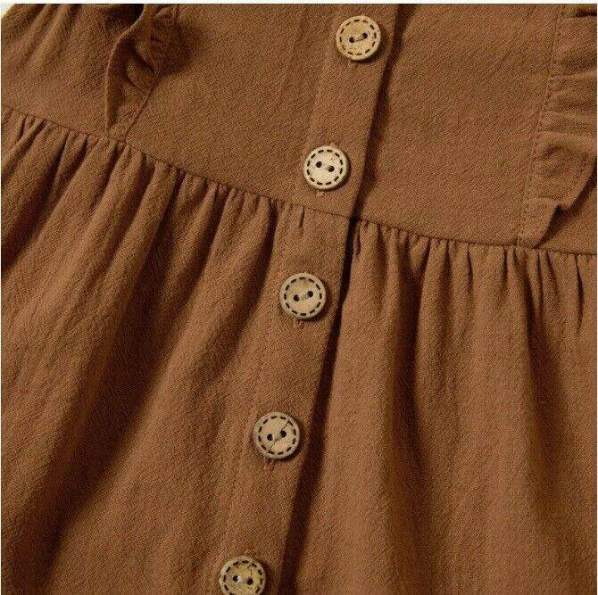size 3-6m/6-9m/9-12m/18-24m cocoa brown button front baby dress & headband set - MARIGOLD