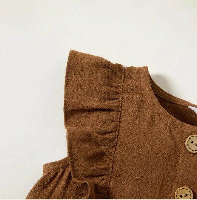 size 3-6m/6-9m/9-12m/18-24m cocoa brown button front baby dress & headband set - MARIGOLD