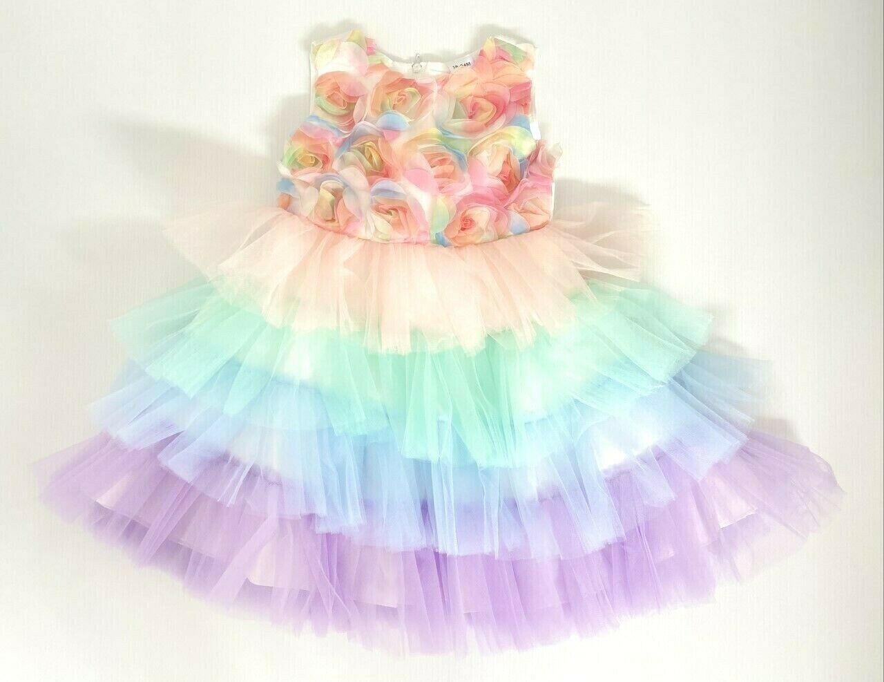 size 9-12m/12-18m/18-24m/3y party princess flower bodice tulle tier baby dress - MARIGOLD