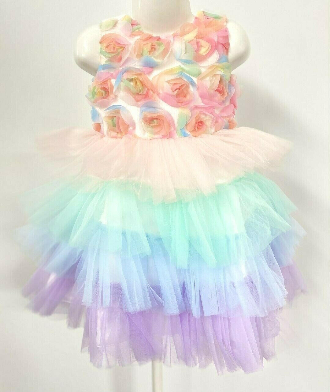 size 9-12m/12-18m/18-24m/3y party princess flower bodice tulle tier baby dress - MARIGOLD