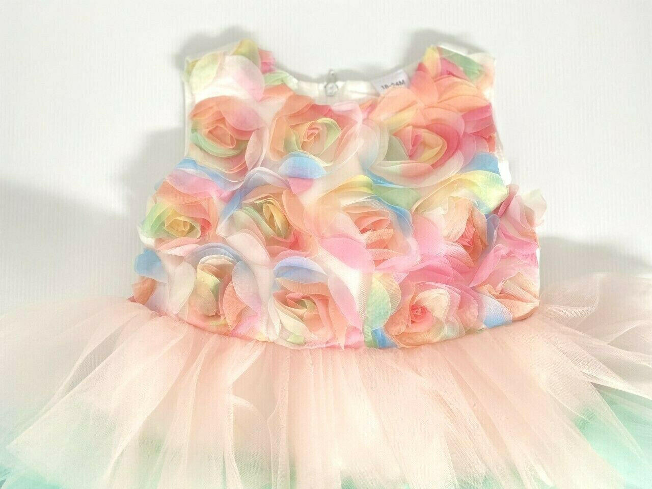size 9-12m/12-18m/18-24m/3y party princess flower bodice tulle tier baby dress - MARIGOLD