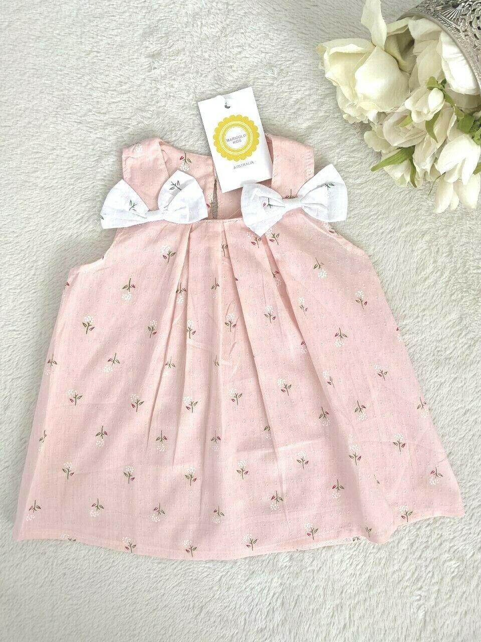 size 9-12m to 2-3y new girls dress Pink Floral Shoulder Bow Dress -Select Size - MARIGOLD