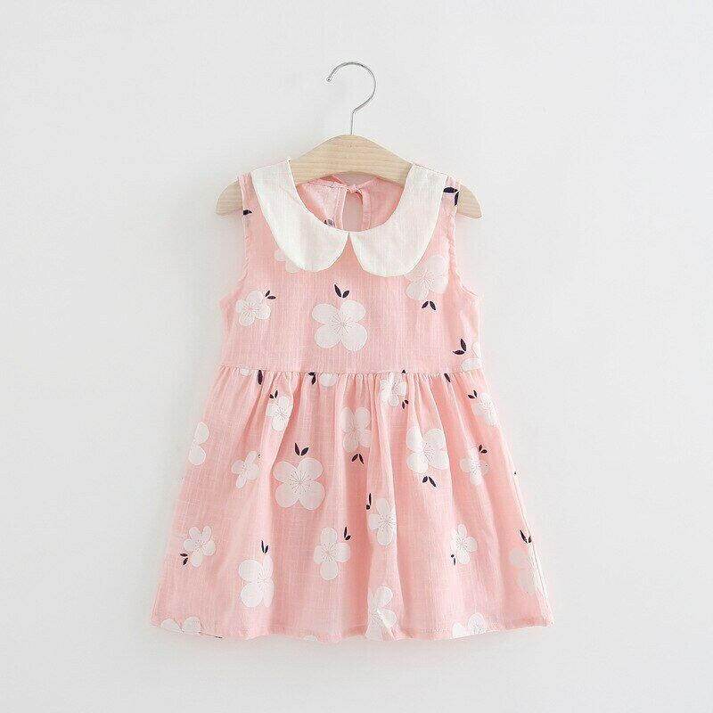Baby Dress: Pretty Flower Print Pink Baby Girls Dress (Size 9-12 Months) - MARIGOLD