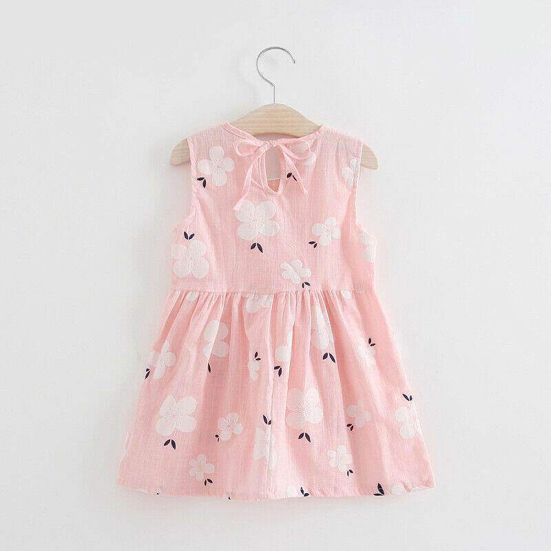 Baby Dress: Pretty Flower Print Pink Baby Girls Dress (Size 9-12 Months) - MARIGOLD