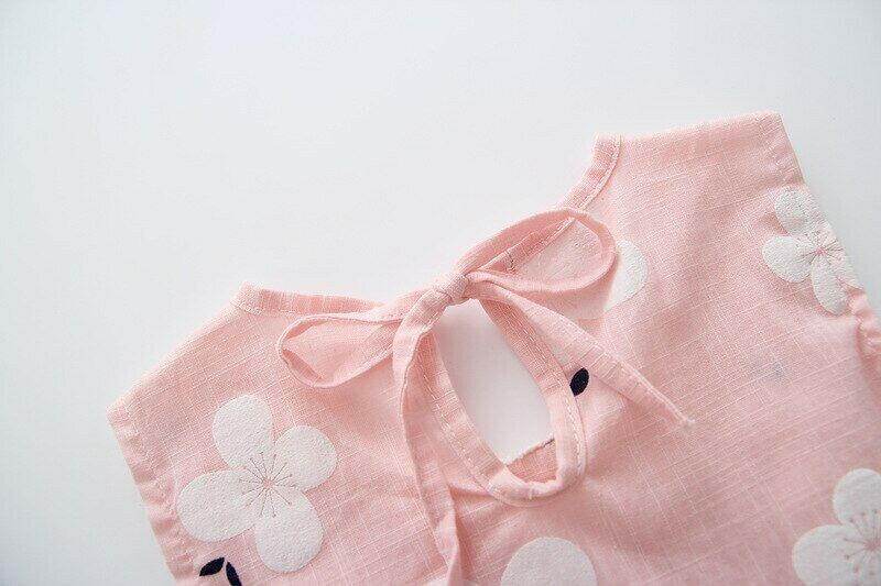 Baby Dress: Pretty Flower Print Pink Baby Girls Dress (Size 9-12 Months) - MARIGOLD
