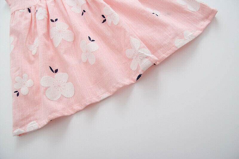 Baby Dress: Pretty Flower Print Pink Baby Girls Dress (Size 9-12 Months) - MARIGOLD