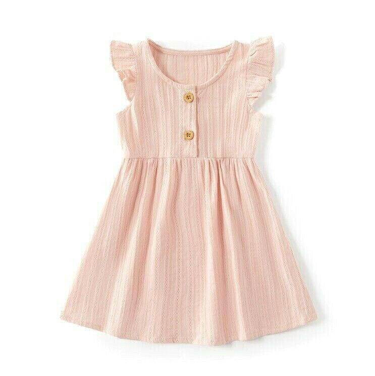 Baby Girls Dress Size 12-18 months 100% Cotton Pink Flutter Sleeve Baby Dress - MARIGOLD