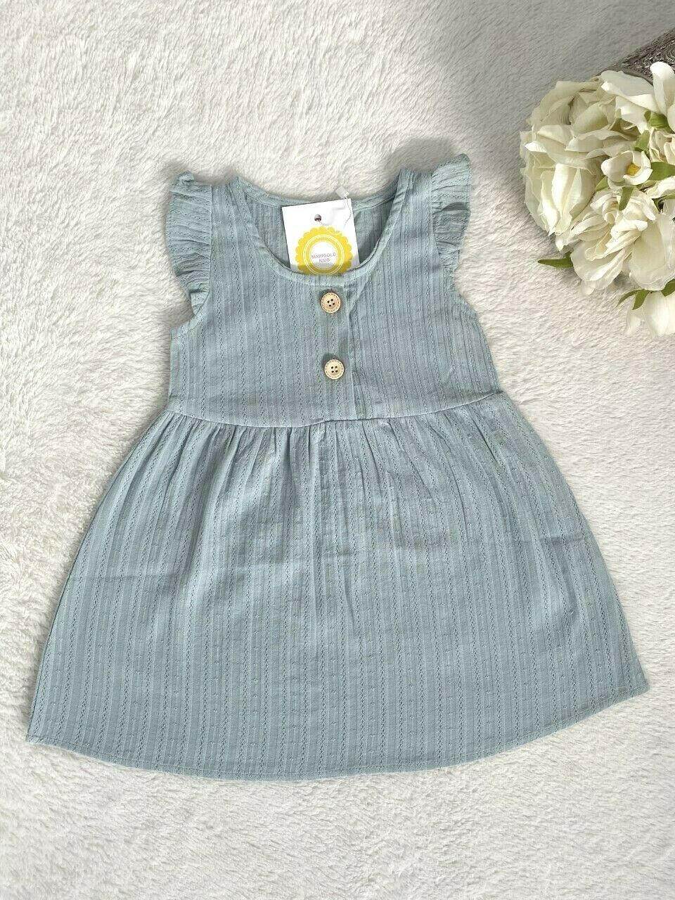 baby girls dress size 9-12 months 100% Cotton green flutter sleeve baby dress - MARIGOLD