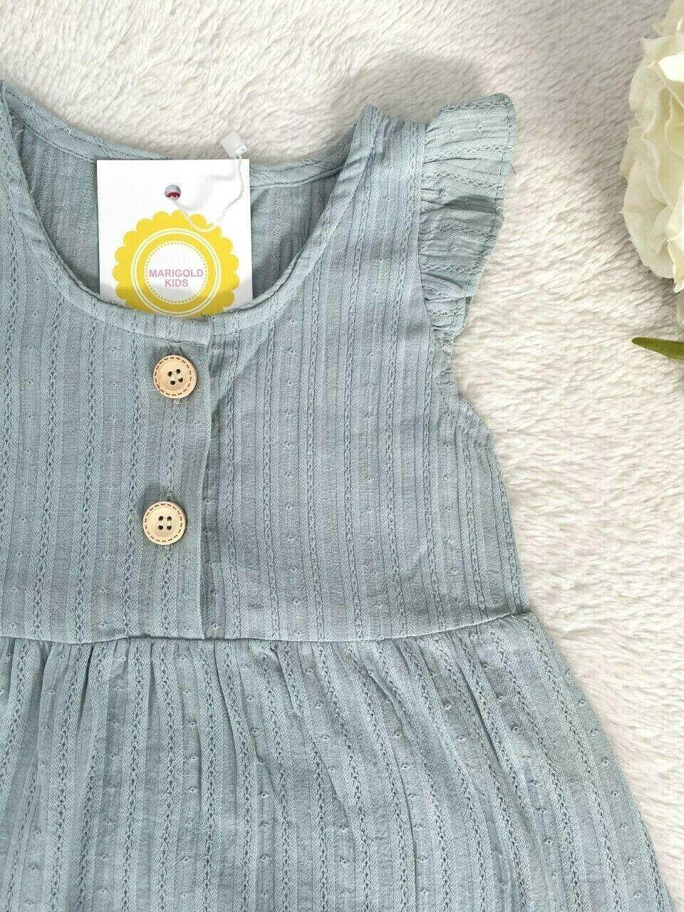 baby girls dress size 9-12 months 100% Cotton green flutter sleeve baby dress - MARIGOLD