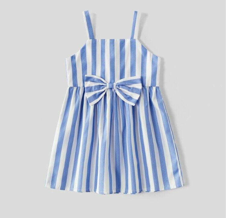 Baby girls dress size 9-12 months new blue & white stripe bow front baby dress - MARIGOLD