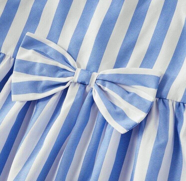 Baby girls dress size 9-12 months new blue & white stripe bow front baby dress - MARIGOLD