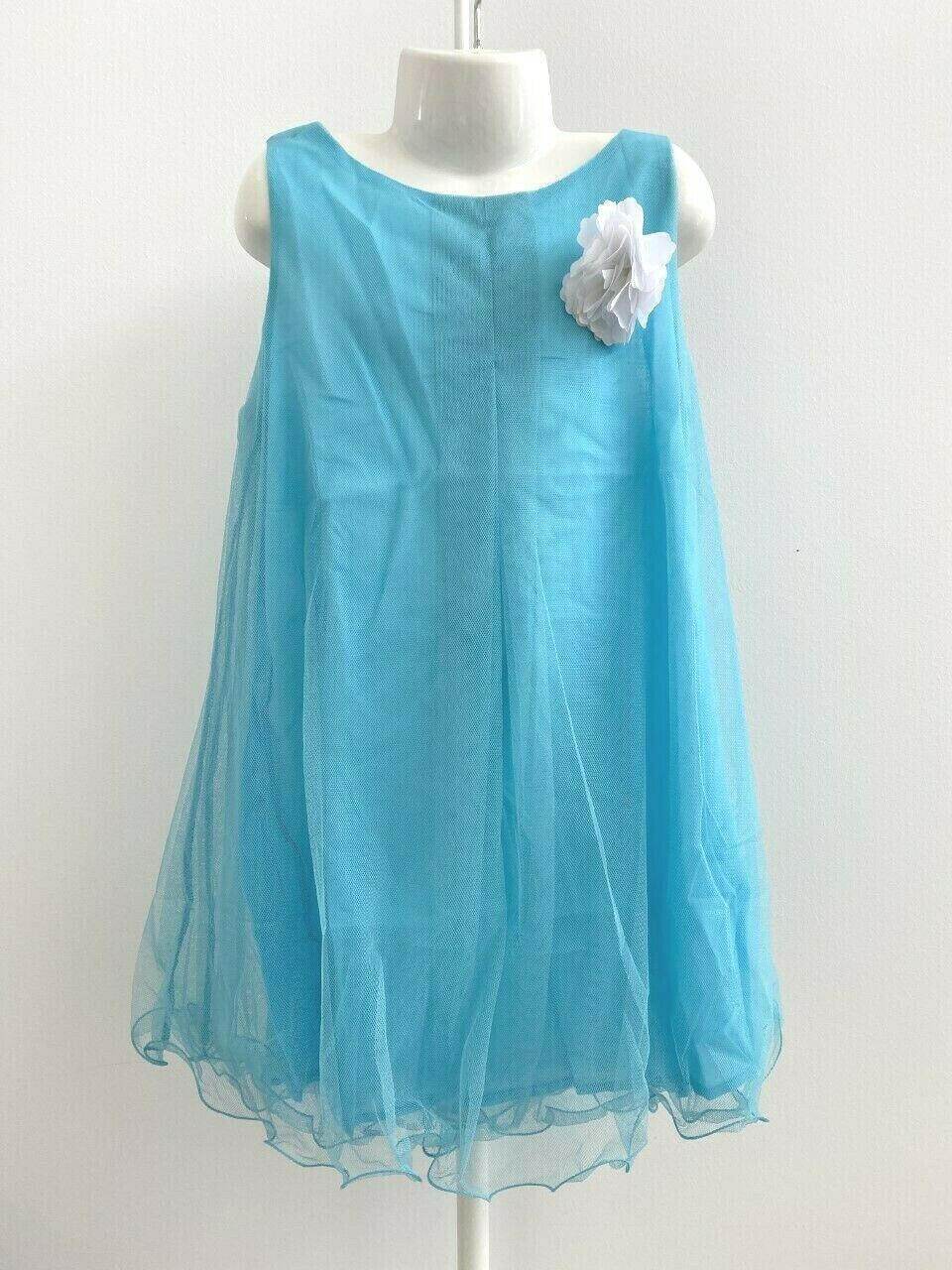 Blue Tulle Dress with Flower Brooch - MARIGOLD