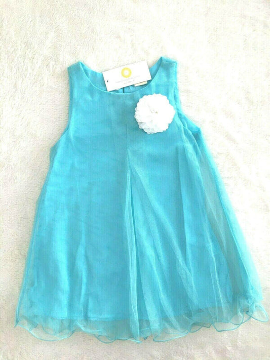 Blue Tulle Dress with Flower Brooch - MARIGOLD