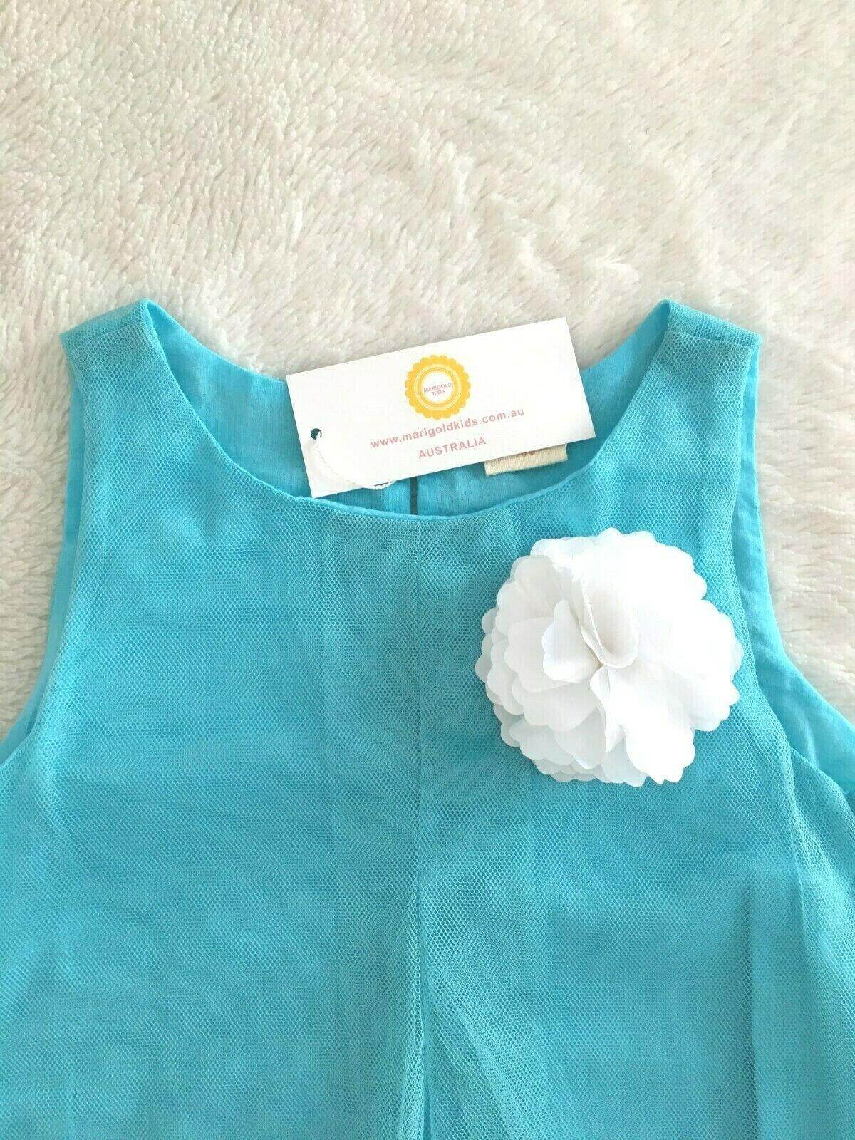 Blue Tulle Dress with Flower Brooch - MARIGOLD