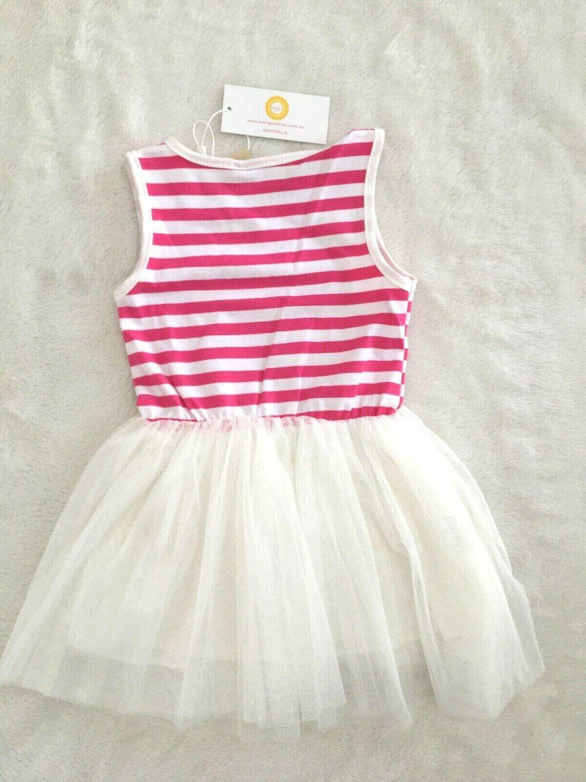 Girls Dress New Size 2 Years Rasberry Red Stripe Tulle Dress Girls Party Dress - MARIGOLD