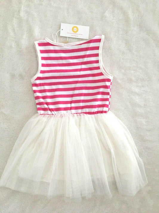 Girls Dress New Size 2 Years Rasberry Red Stripe Tulle Dress Girls Party Dress - MARIGOLD