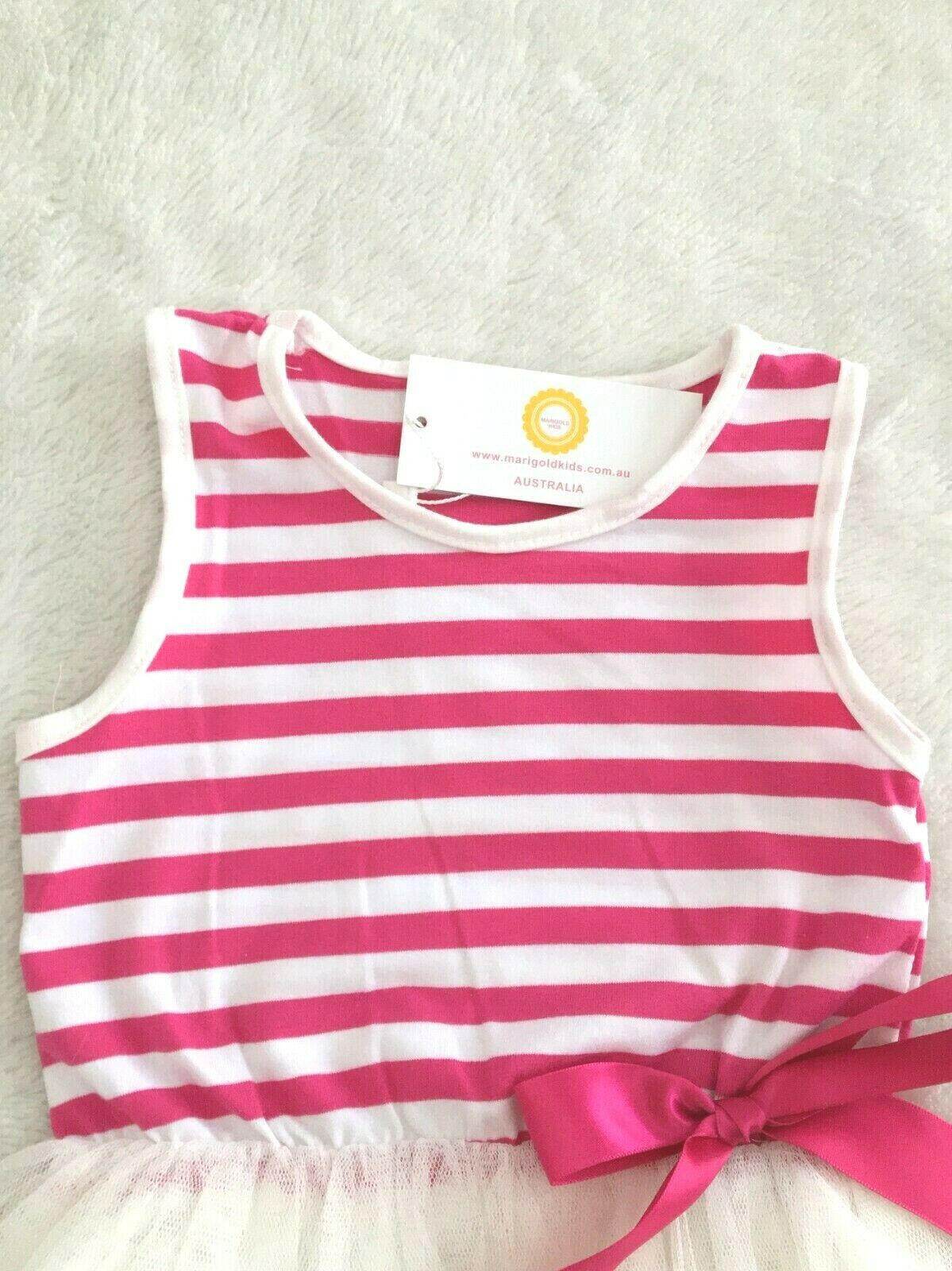 Girls Dress New Size 2 Years Rasberry Red Stripe Tulle Dress Girls Party Dress - MARIGOLD