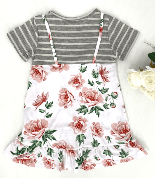 girls dress new size 3-4 years floral high low girls dress over grey stripe tee - MARIGOLD