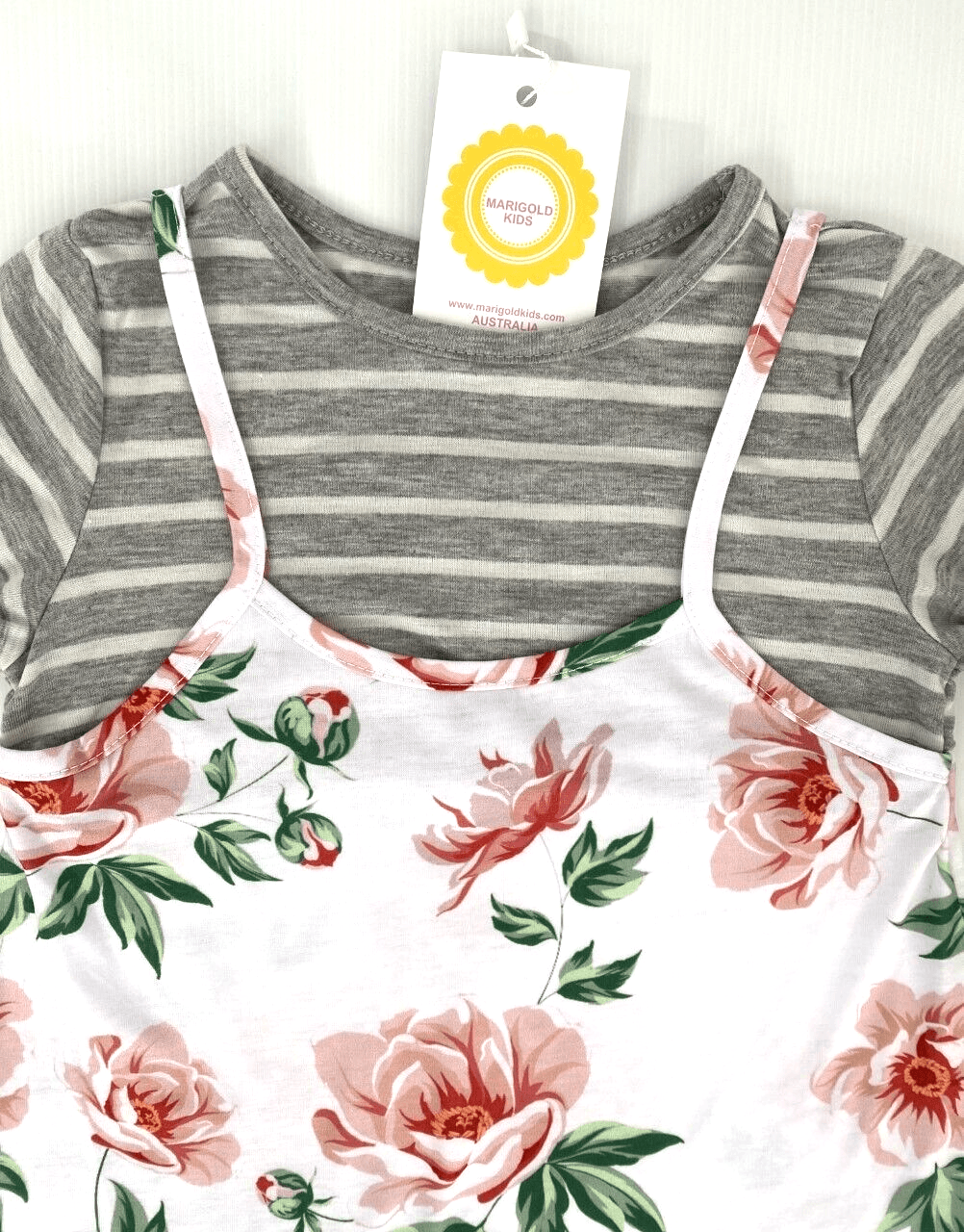 girls dress new size 3-4 years floral high low girls dress over grey stripe tee - MARIGOLD