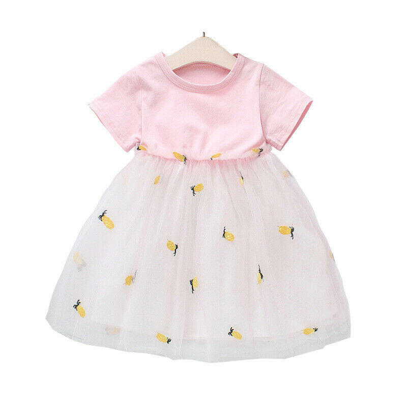 Girls Dress New Size 3 Years Pineapple Embroidered Tulle Pink Girls Dress - MARIGOLD