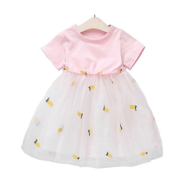 Girls Dress New Size 3 Years Pineapple Embroidered Tulle Pink Girls Dress - MARIGOLD