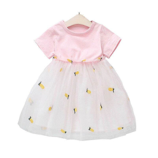 Girls Dress New Size 3 Years Pineapple Embroidered Tulle Pink Girls Dress - MARIGOLD